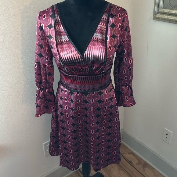 Bisou Bisou silky satin Top crossed V cleavage 90’s line A line dress Sz S - Picture 1 of 7